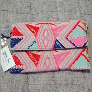 NWT Grace & Lace Red and Blue Geometric Clutch Purse